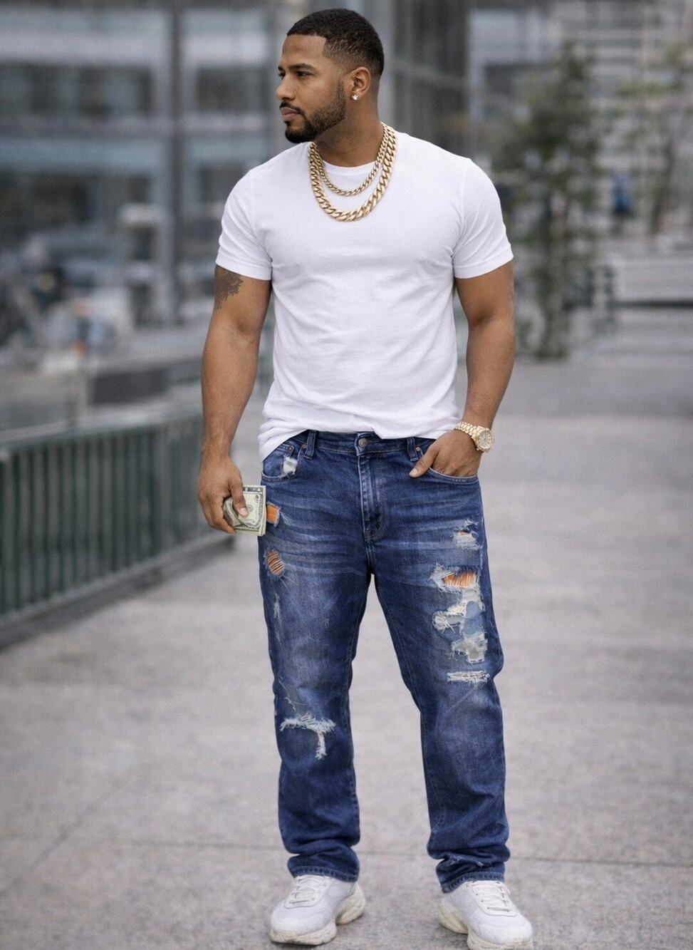 Born Fly Jeans Skinny Patch 46 X 33 Men's Denim Jeans Medium Wash Zip Fly